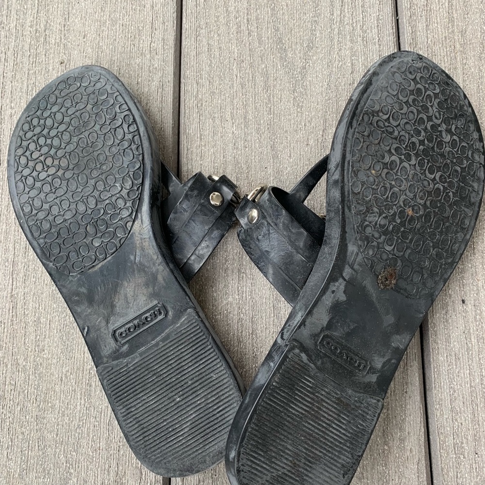 Coach Rikki Jelly Flat Thong Black and Silver Sandals w/ Logo & Buckle / Clasp - Picture 4 of 4